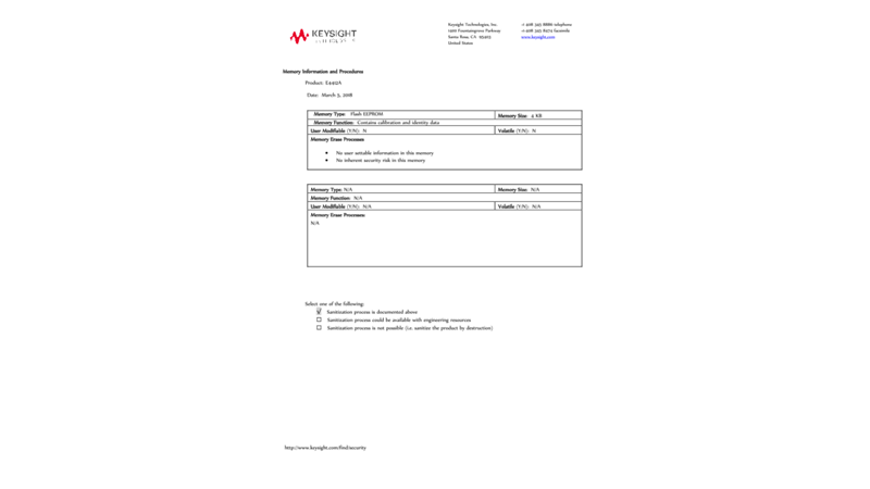 E4412A Keysight Instrument Security